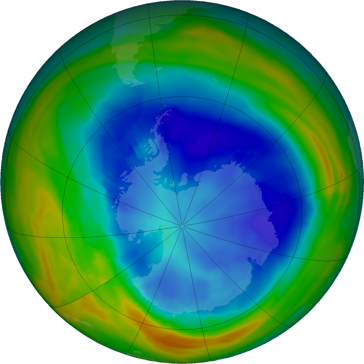 Antarctic ozone map for 21 August 2023